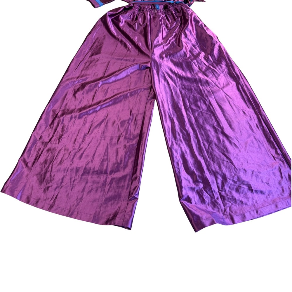 Homewear USA PJ Lounge Jumpsuit Women Large Purple Vintage 70s80s Wide Leg Satin - Picture 6 of 7